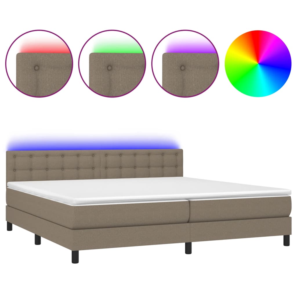 Boxspring met matras en LED stof taupe 200x200 cm is nu te koop bij PeponiXL, paradijselijk wonen!