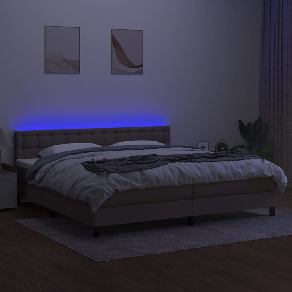 Boxspring met matras en LED stof taupe 200x200 cm is nu te koop bij PeponiXL, paradijselijk wonen!