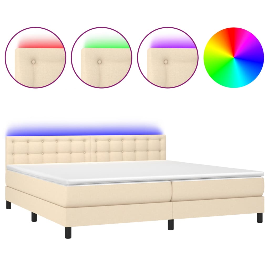 Boxspring met matras en LED stof crèmekleurig 200x200 cm is nu te koop bij PeponiXL, paradijselijk wonen!