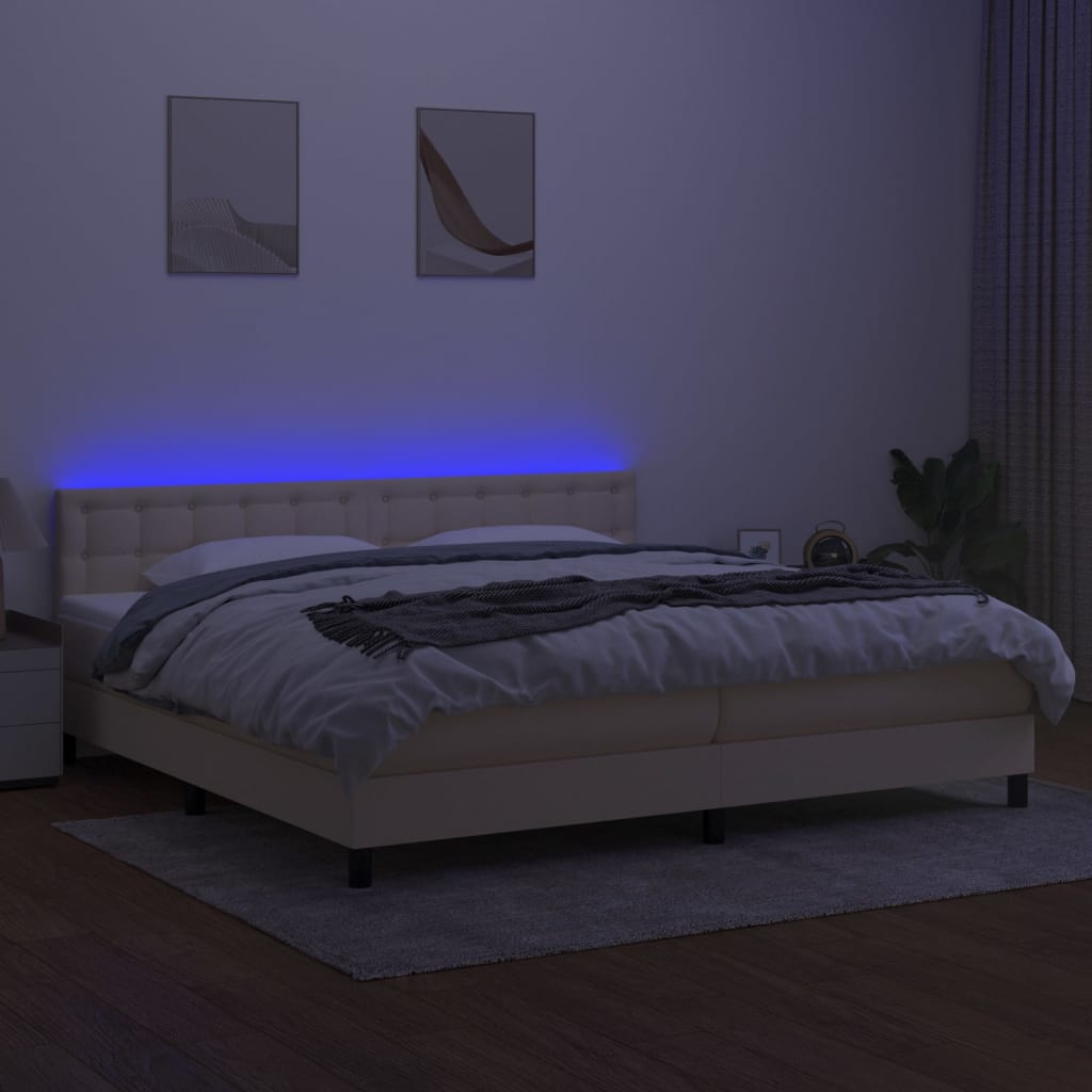 Boxspring met matras en LED stof crèmekleurig 200x200 cm is nu te koop bij PeponiXL, paradijselijk wonen!