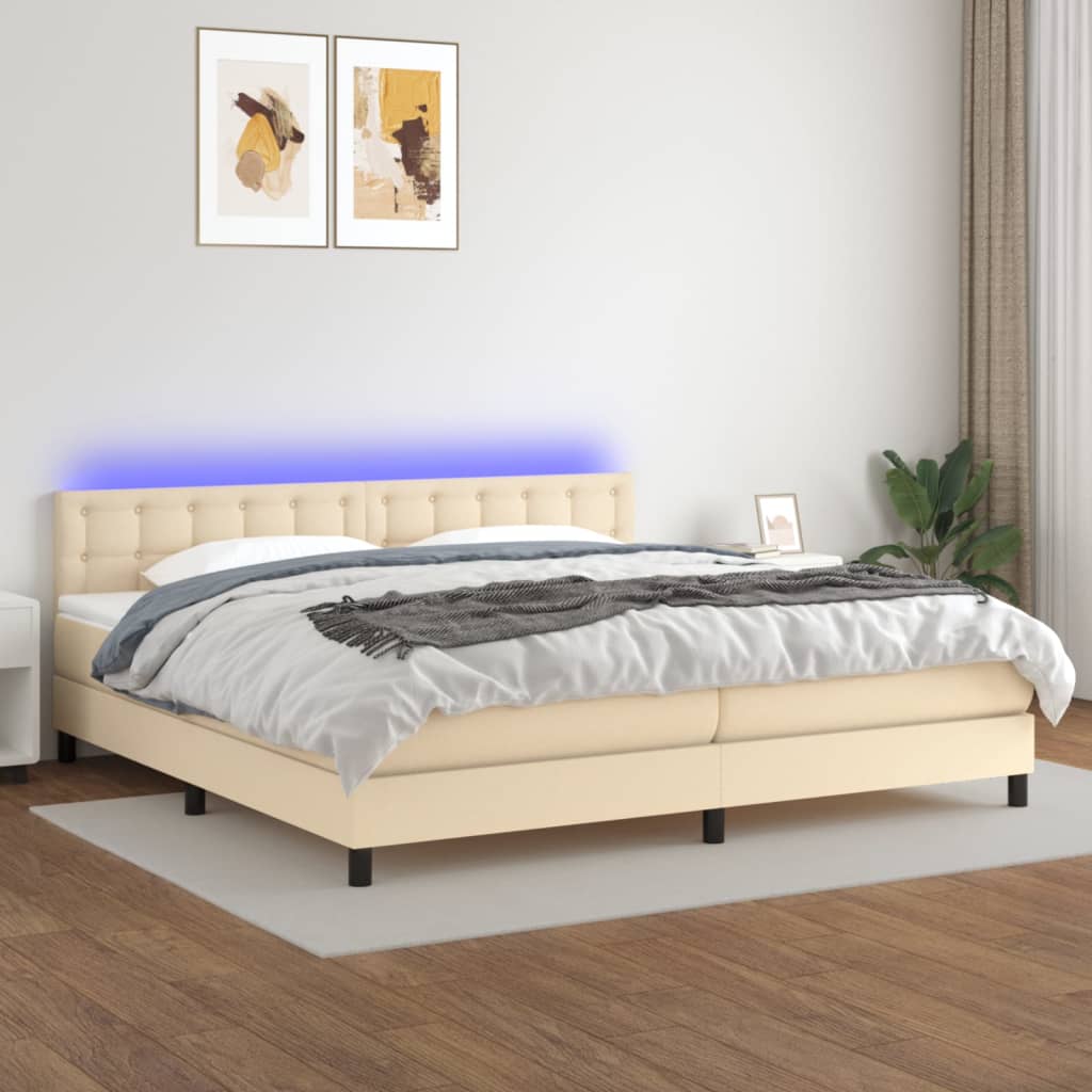 Boxspring met matras en LED stof crèmekleurig 200x200 cm is nu te koop bij PeponiXL, paradijselijk wonen!