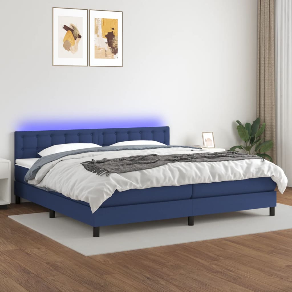 Boxspring met matras en LED stof blauw 200x200 cm is nu te koop bij PeponiXL, paradijselijk wonen!
