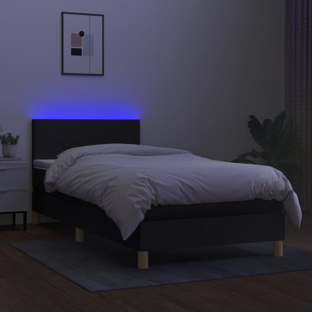 Boxspring met matras en LED stof zwart 80x200 cm is nu te koop bij PeponiXL, paradijselijk wonen!