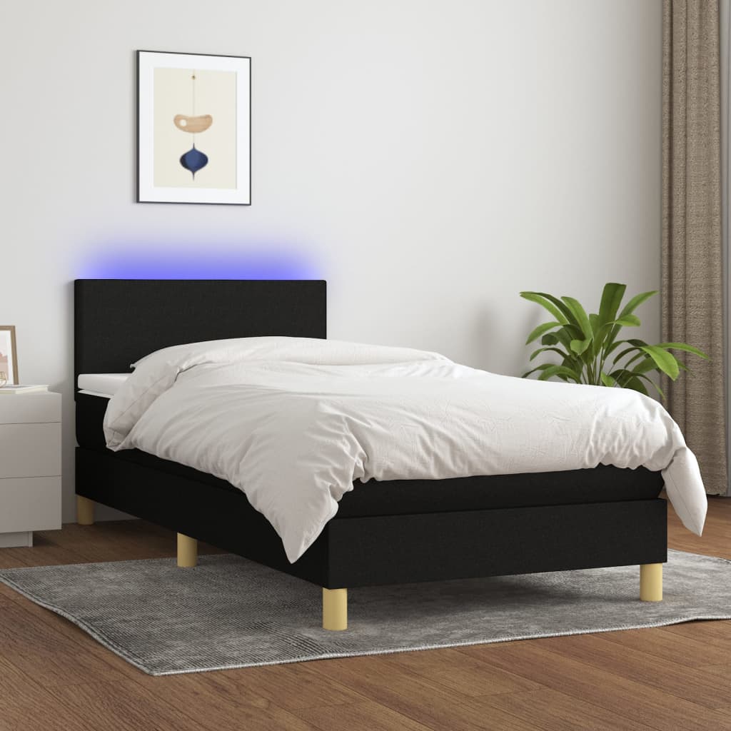 Boxspring met matras en LED stof zwart 80x200 cm is nu te koop bij PeponiXL, paradijselijk wonen!
