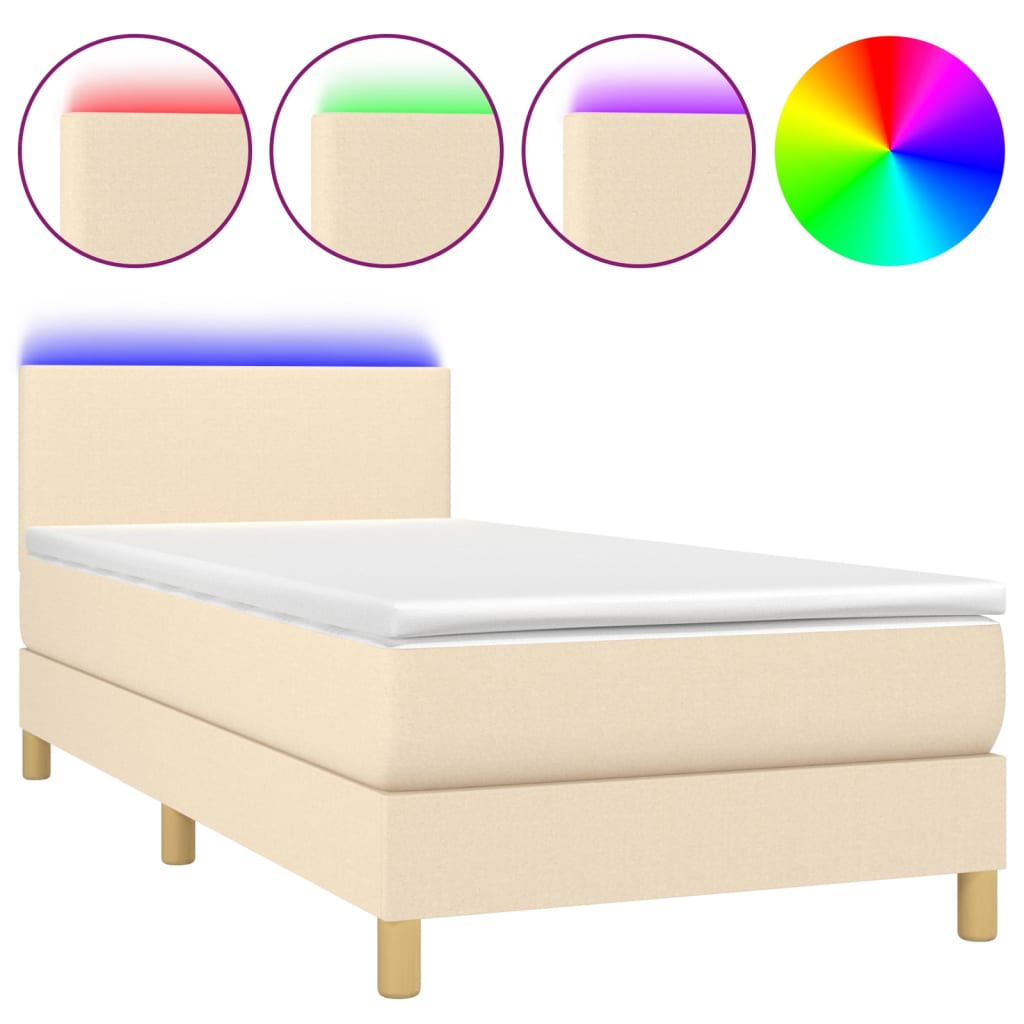 Boxspring met matras en LED stof crèmekleurig 80x200 cm is nu te koop bij PeponiXL, paradijselijk wonen!
