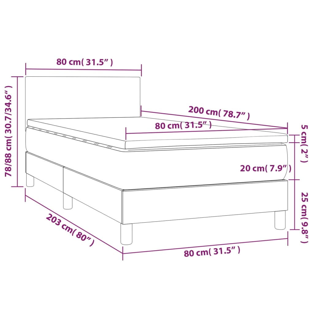 Boxspring met matras en LED stof crèmekleurig 80x200 cm is nu te koop bij PeponiXL, paradijselijk wonen!
