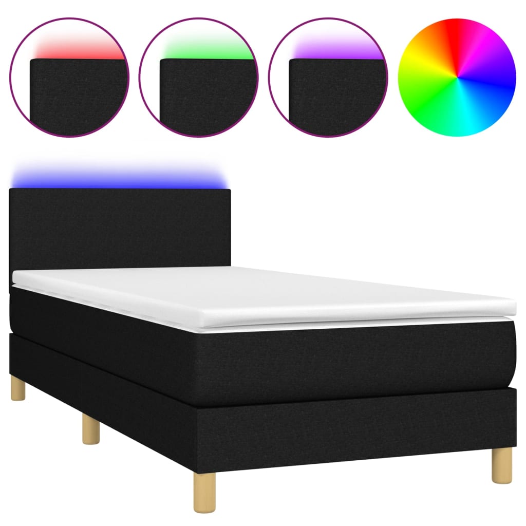 Boxspring met matras en LED stof zwart 90x190 cm is nu te koop bij PeponiXL, paradijselijk wonen!