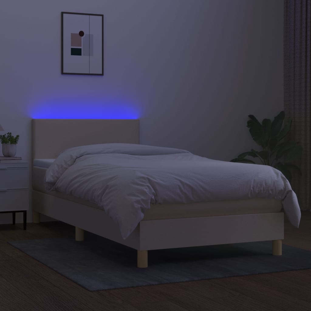 Boxspring met matras en LED stof crèmekleurig 90x190 cm is nu te koop bij PeponiXL, paradijselijk wonen!