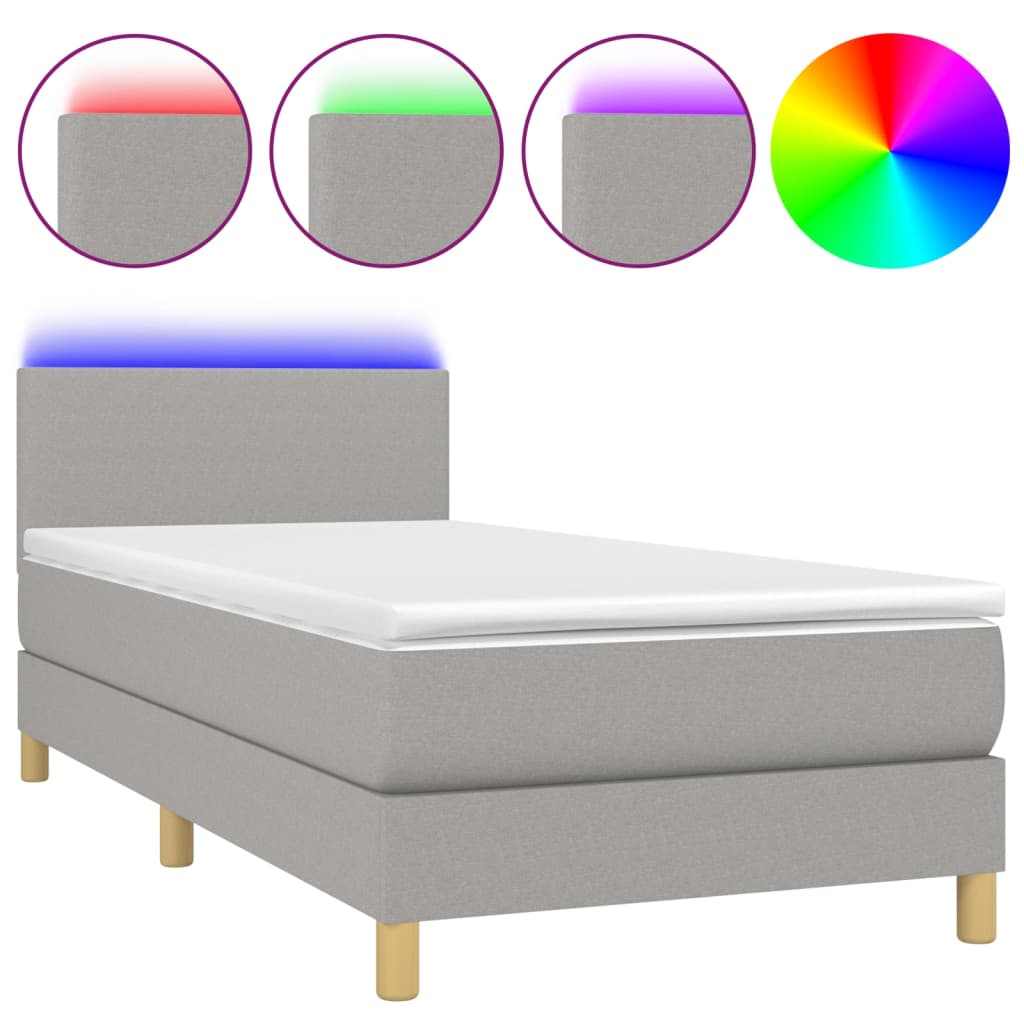 Boxspring met matras en LED stof lichtgrijs 90x200 cm is nu te koop bij PeponiXL, paradijselijk wonen!