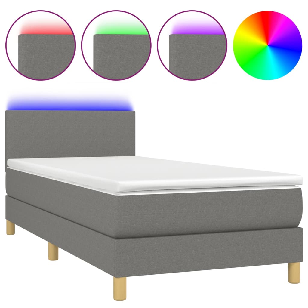 Boxspring met matras en LED stof donkergrijs 90x200 cm is nu te koop bij PeponiXL, paradijselijk wonen!