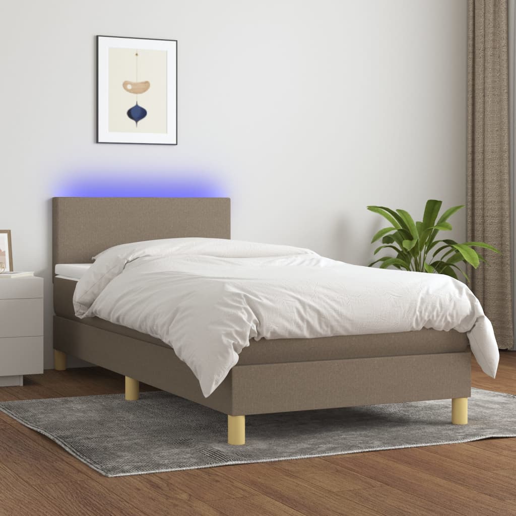 Boxspring met matras en LED stof taupe 80x200 cm is nu te koop bij PeponiXL, paradijselijk wonen!
