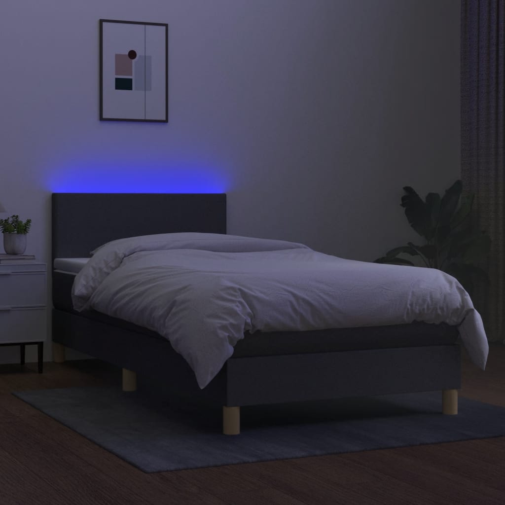 Boxspring met matras en LED stof donkergrijs 100x200 cm is nu te koop bij PeponiXL, paradijselijk wonen!