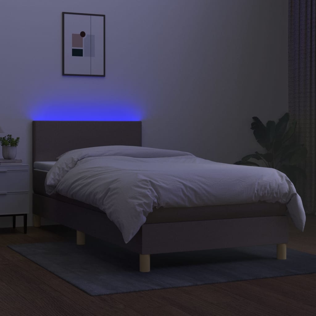 Boxspring met matras en LED stof taupe 100x200 cm is nu te koop bij PeponiXL, paradijselijk wonen!