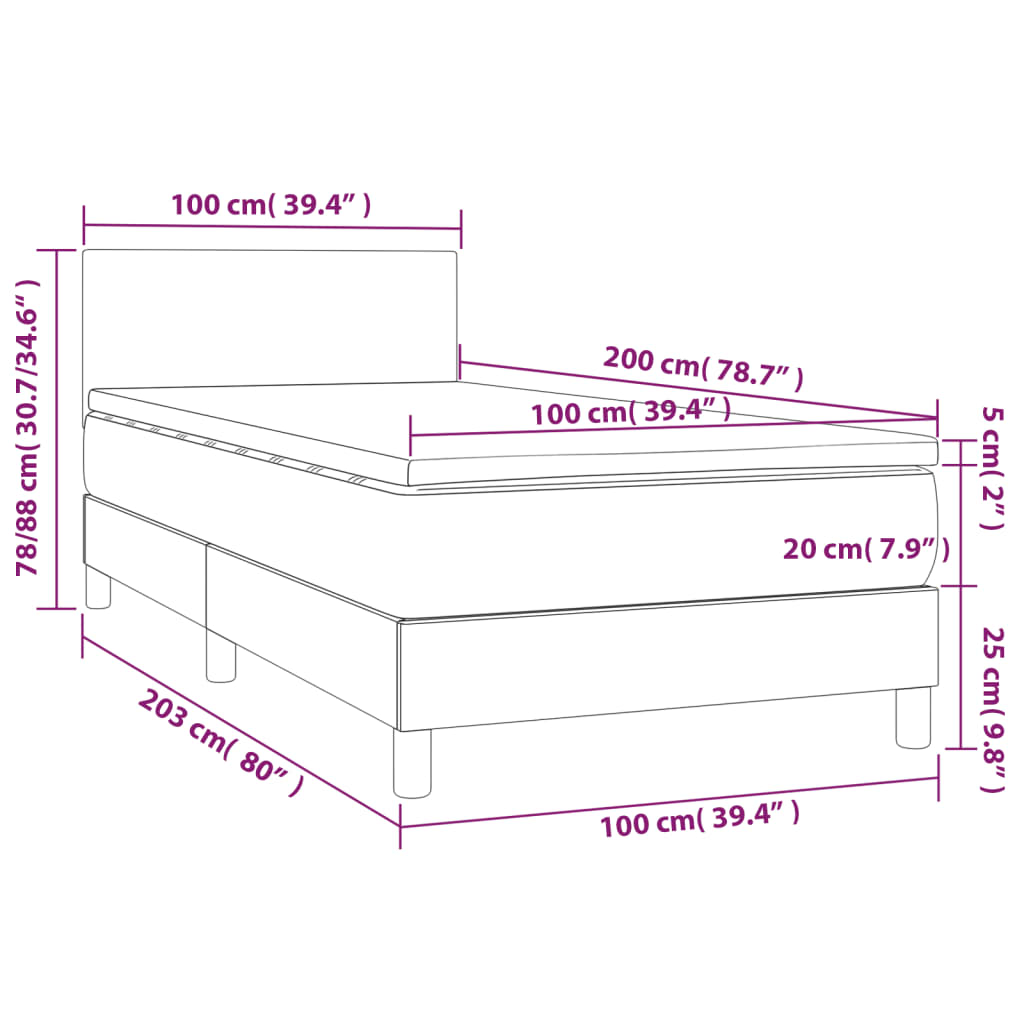 Boxspring met matras en LED stof crèmekleurig 100x200 cm is nu te koop bij PeponiXL, paradijselijk wonen!