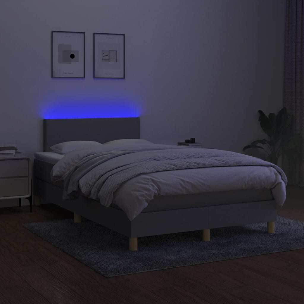 Boxspring met matras en LED stof lichtgrijs 120x200 cm is nu te koop bij PeponiXL, paradijselijk wonen!