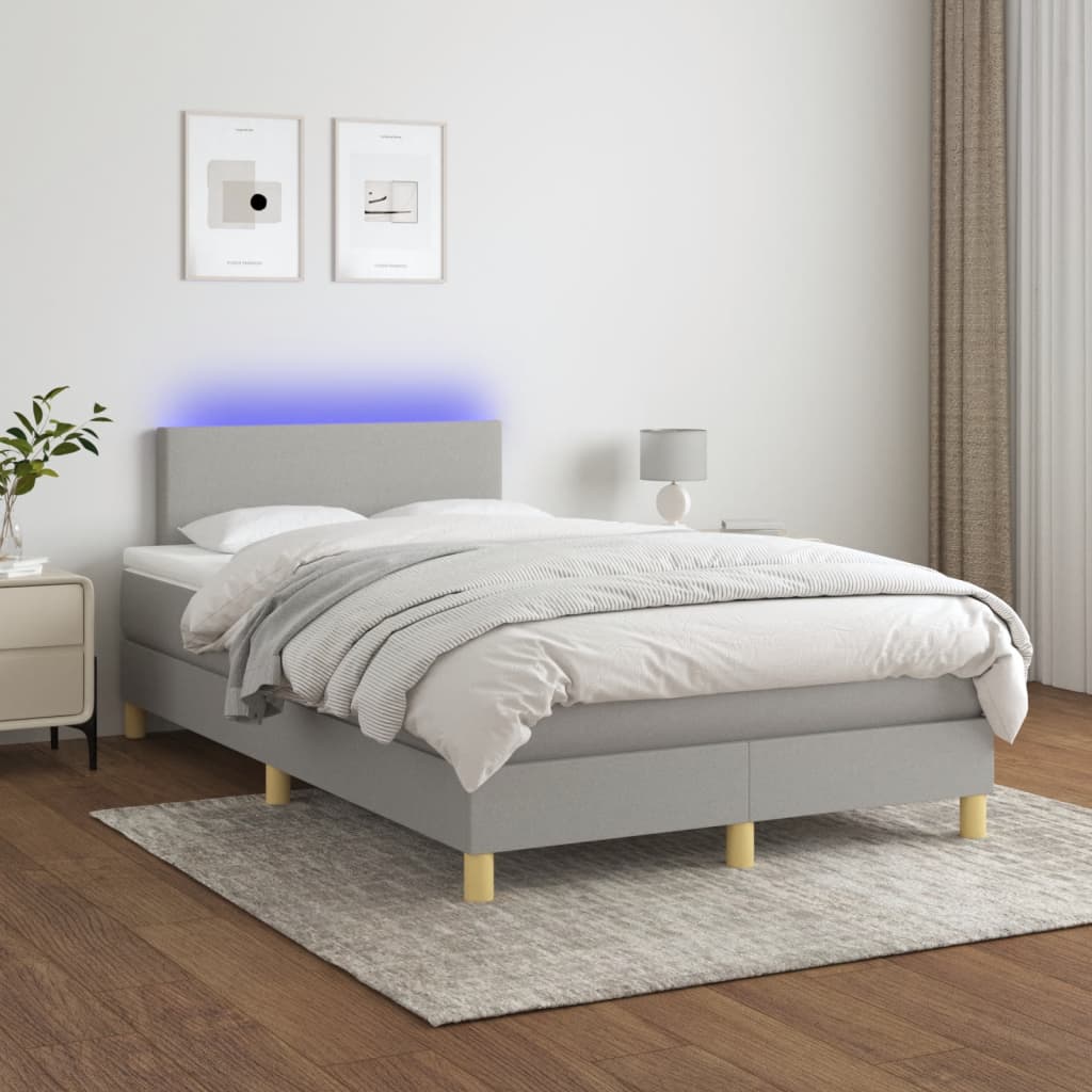 Boxspring met matras en LED stof lichtgrijs 120x200 cm is nu te koop bij PeponiXL, paradijselijk wonen!