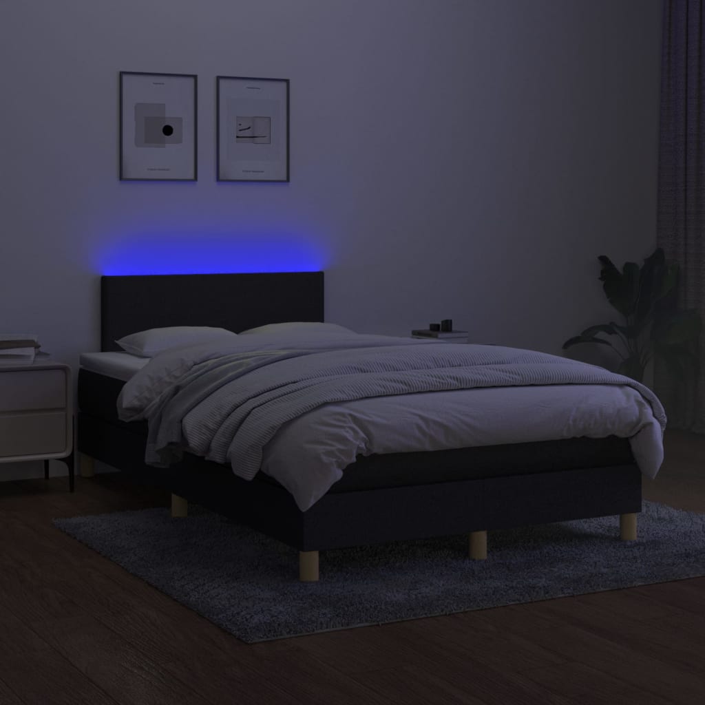 Boxspring met matras en LED stof zwart 120x200 cm is nu te koop bij PeponiXL, paradijselijk wonen!