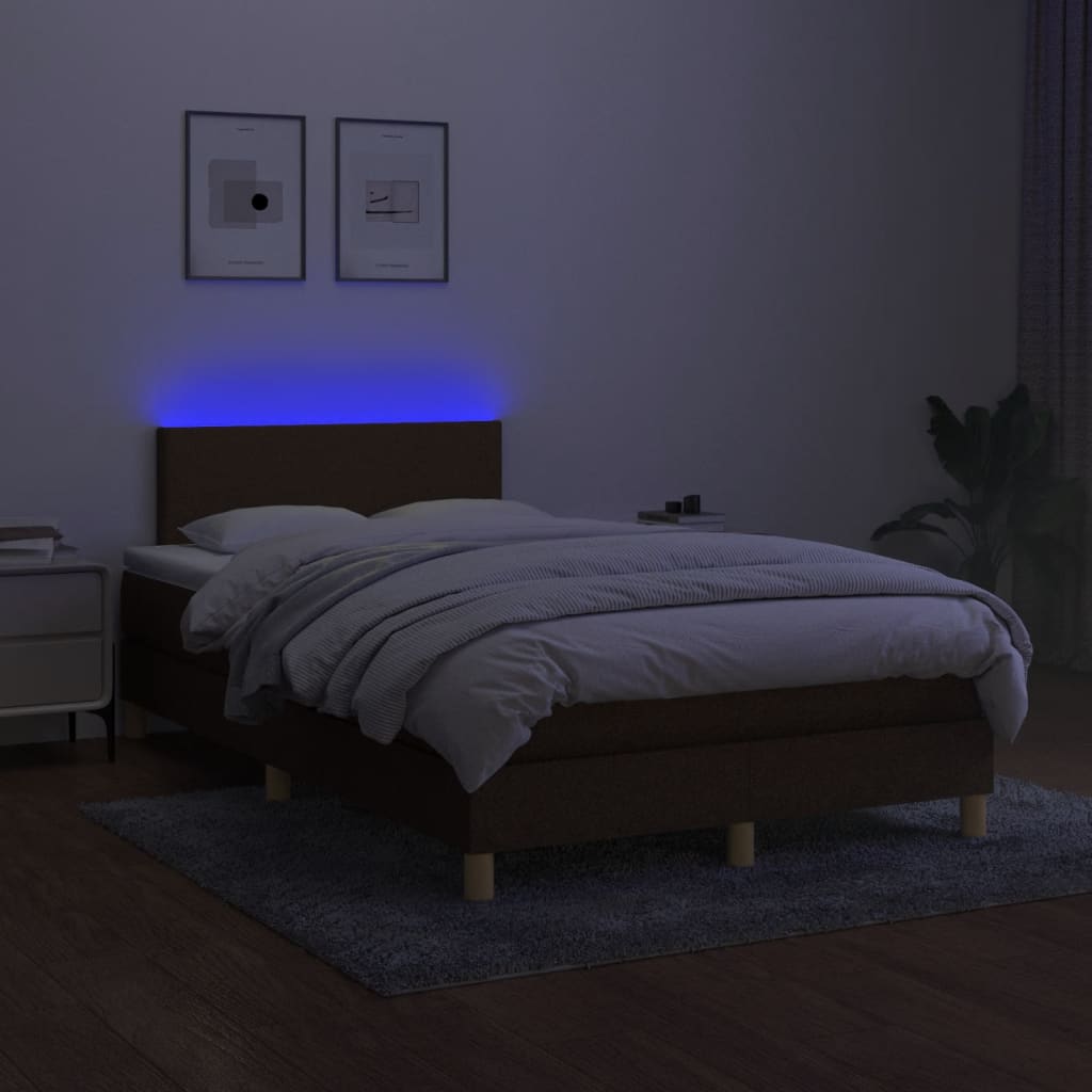 Boxspring met matras en LED stof donkerbruin 120x200 cm is nu te koop bij PeponiXL, paradijselijk wonen!