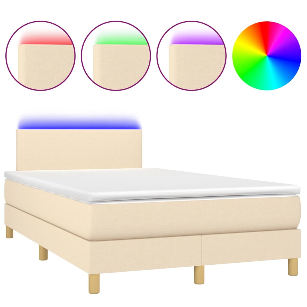 Boxspring met matras en LED stof crèmekleurig 120x200 cm is nu te koop bij PeponiXL, paradijselijk wonen!