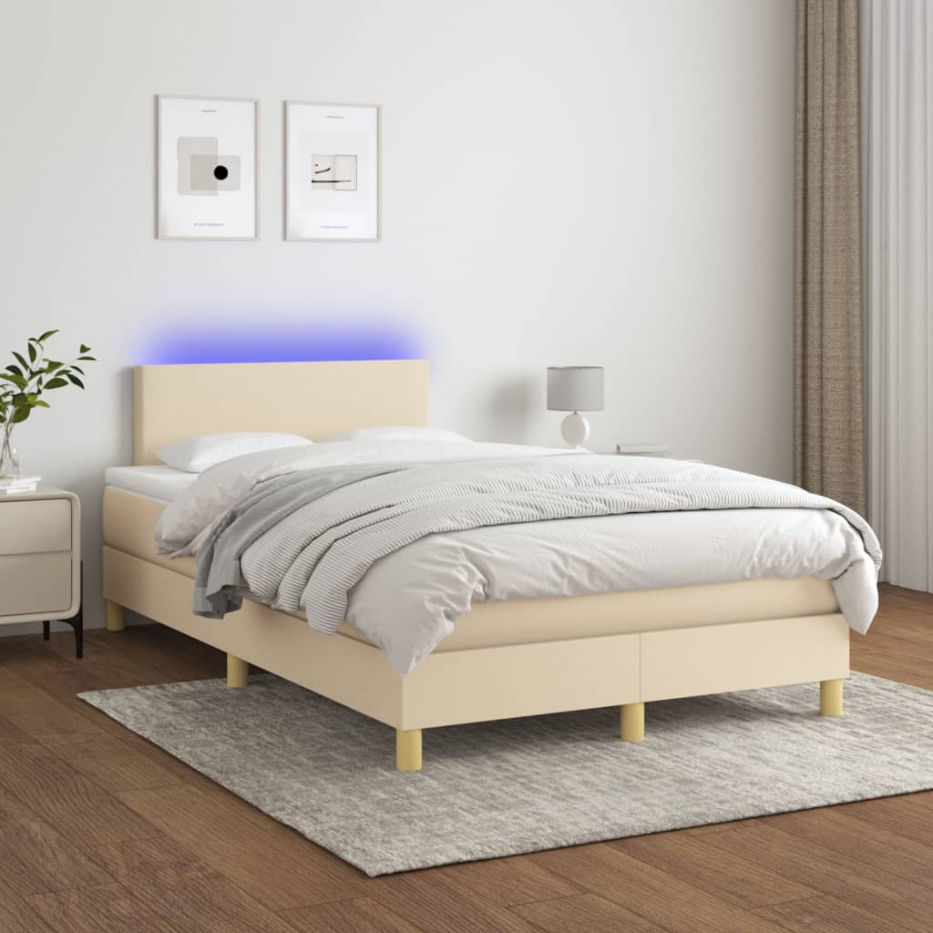 Boxspring met matras en LED stof crèmekleurig 120x200 cm is nu te koop bij PeponiXL, paradijselijk wonen!