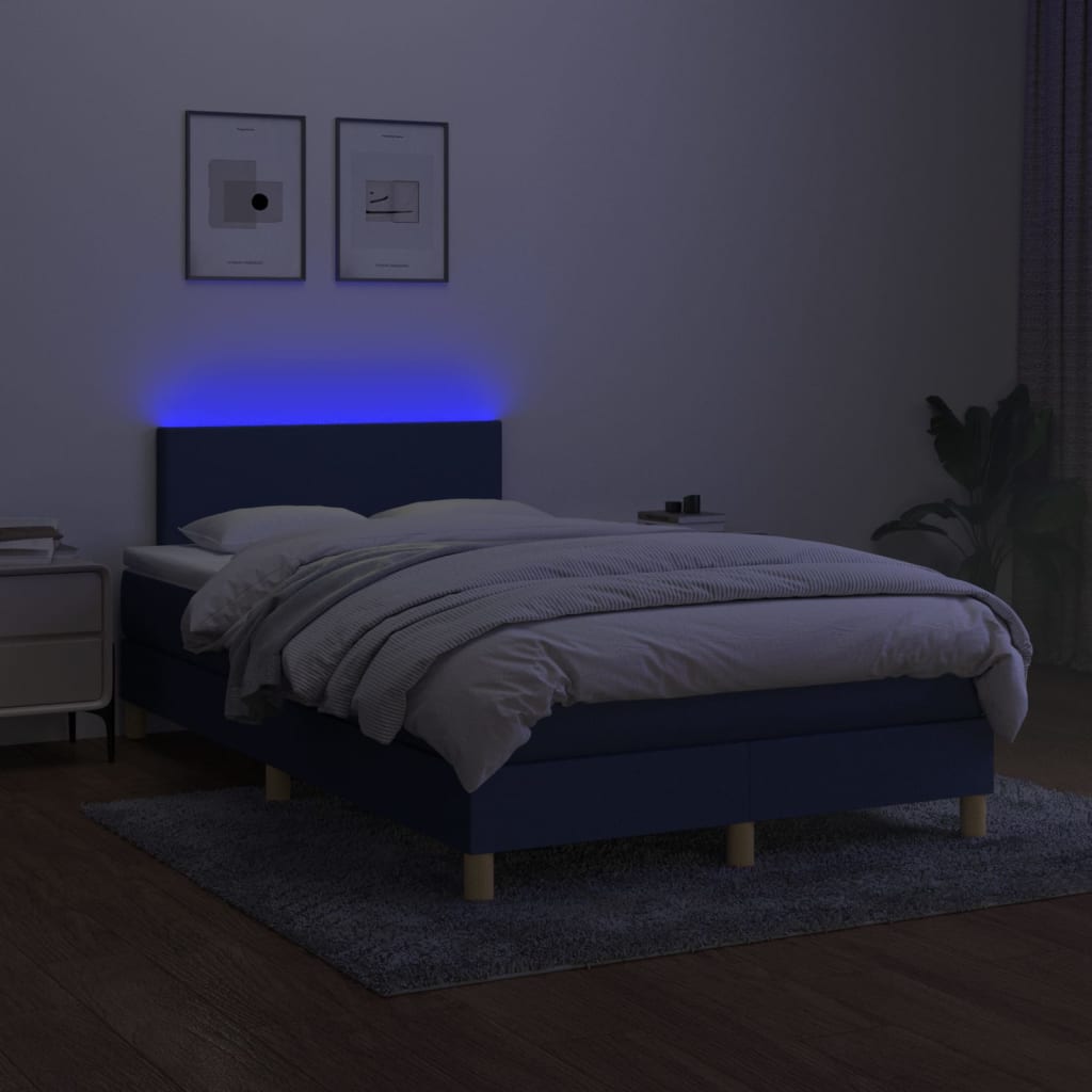 Boxspring met matras en LED stof blauw 120x200 cm is nu te koop bij PeponiXL, paradijselijk wonen!
