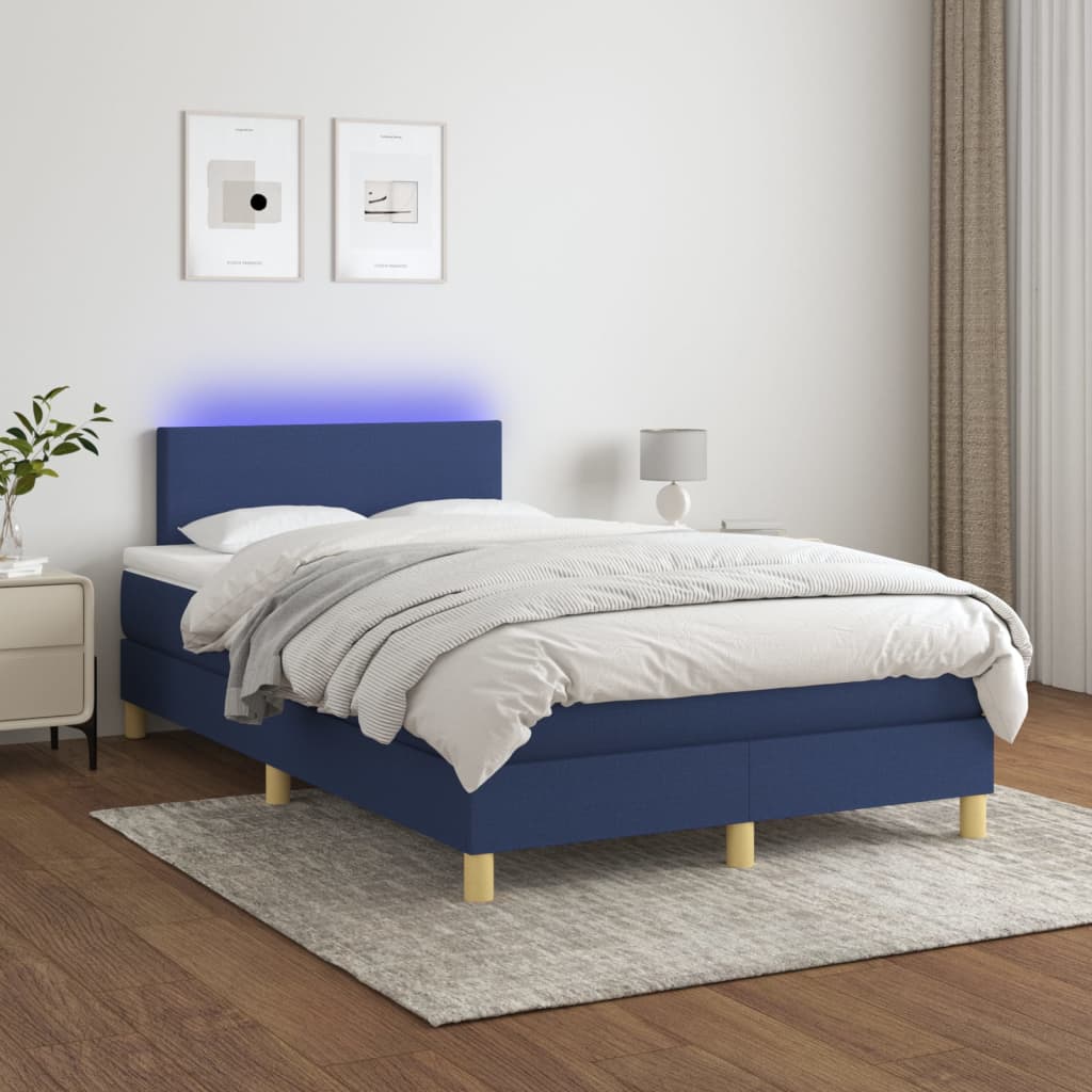 Boxspring met matras en LED stof blauw 120x200 cm is nu te koop bij PeponiXL, paradijselijk wonen!