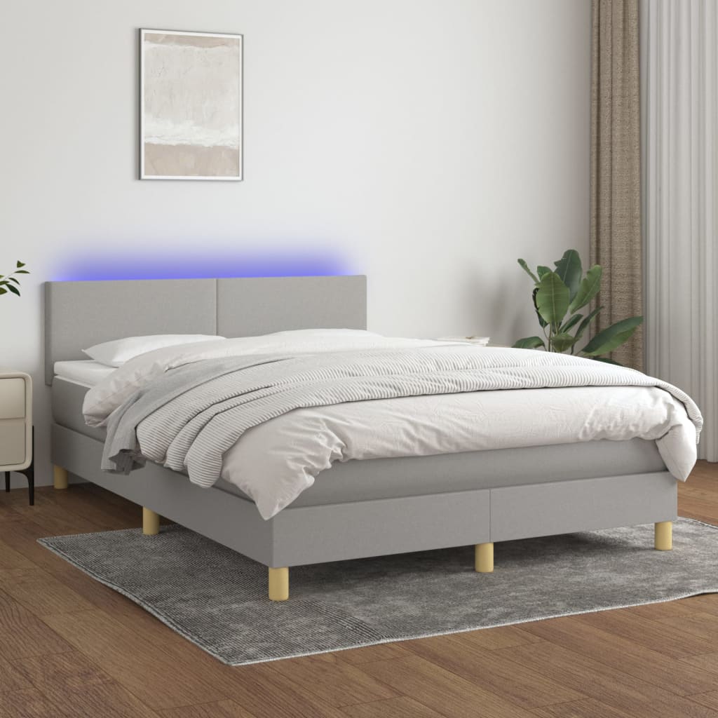Boxspring met matras en LED stof lichtgrijs 140x190 cm is nu te koop bij PeponiXL, paradijselijk wonen!