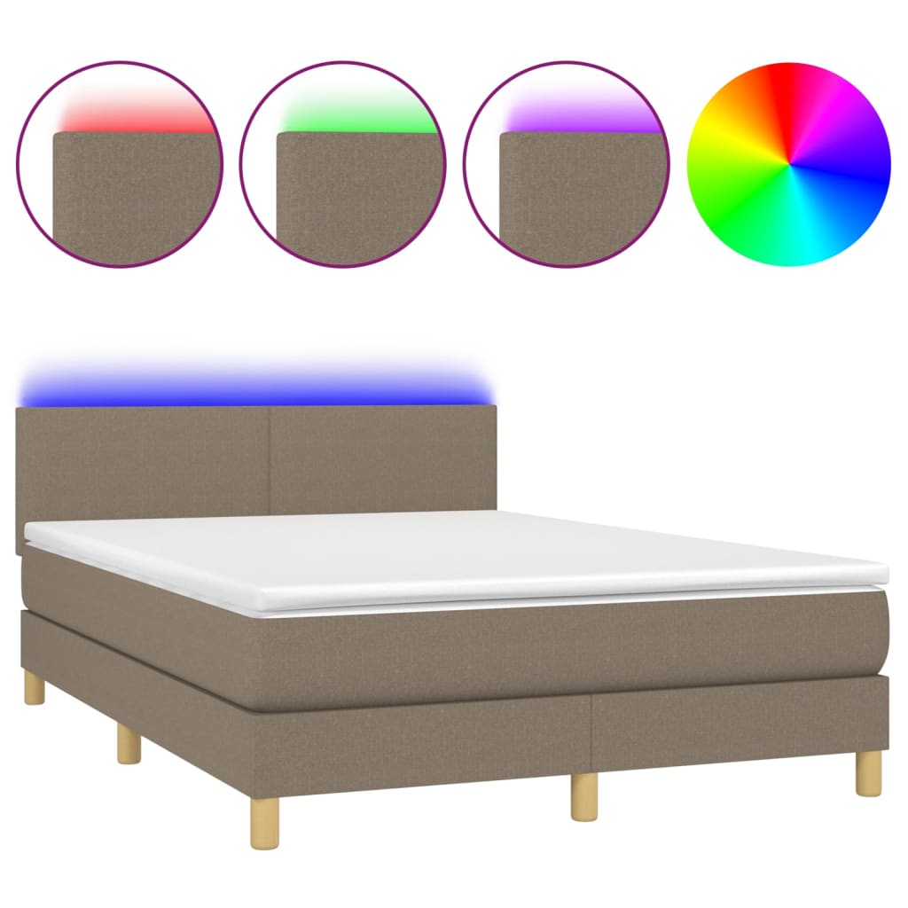 Boxspring met matras en LED stof taupe 140x190 cm is nu te koop bij PeponiXL, paradijselijk wonen!
