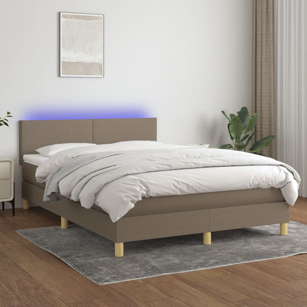 Boxspring met matras en LED stof taupe 140x190 cm is nu te koop bij PeponiXL, paradijselijk wonen!