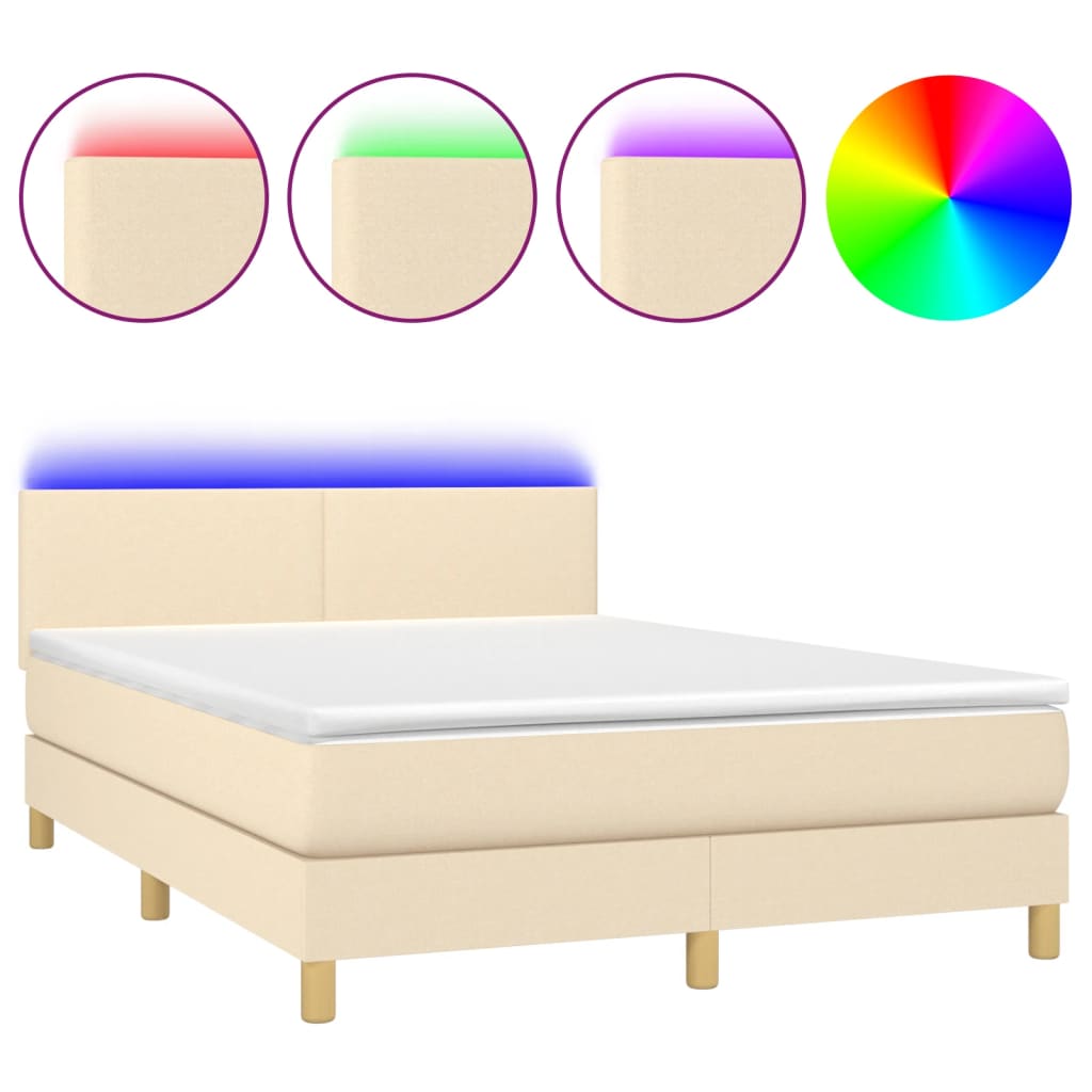 Boxspring met matras en LED stof crèmekleurig 140x190 cm is nu te koop bij PeponiXL, paradijselijk wonen!