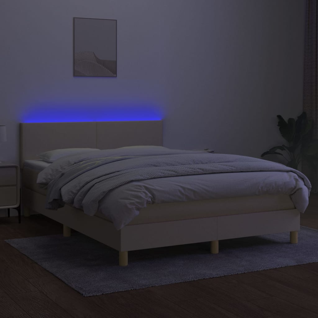 Boxspring met matras en LED stof crèmekleurig 140x190 cm is nu te koop bij PeponiXL, paradijselijk wonen!