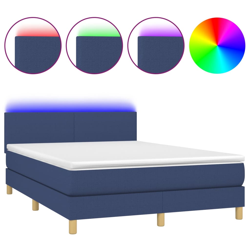 Boxspring met matras en LED stof blauw 140x190 cm is nu te koop bij PeponiXL, paradijselijk wonen!