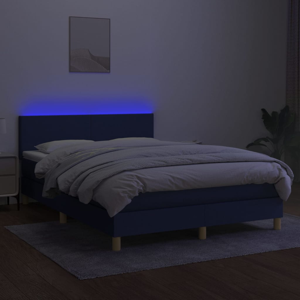 Boxspring met matras en LED stof blauw 140x190 cm is nu te koop bij PeponiXL, paradijselijk wonen!
