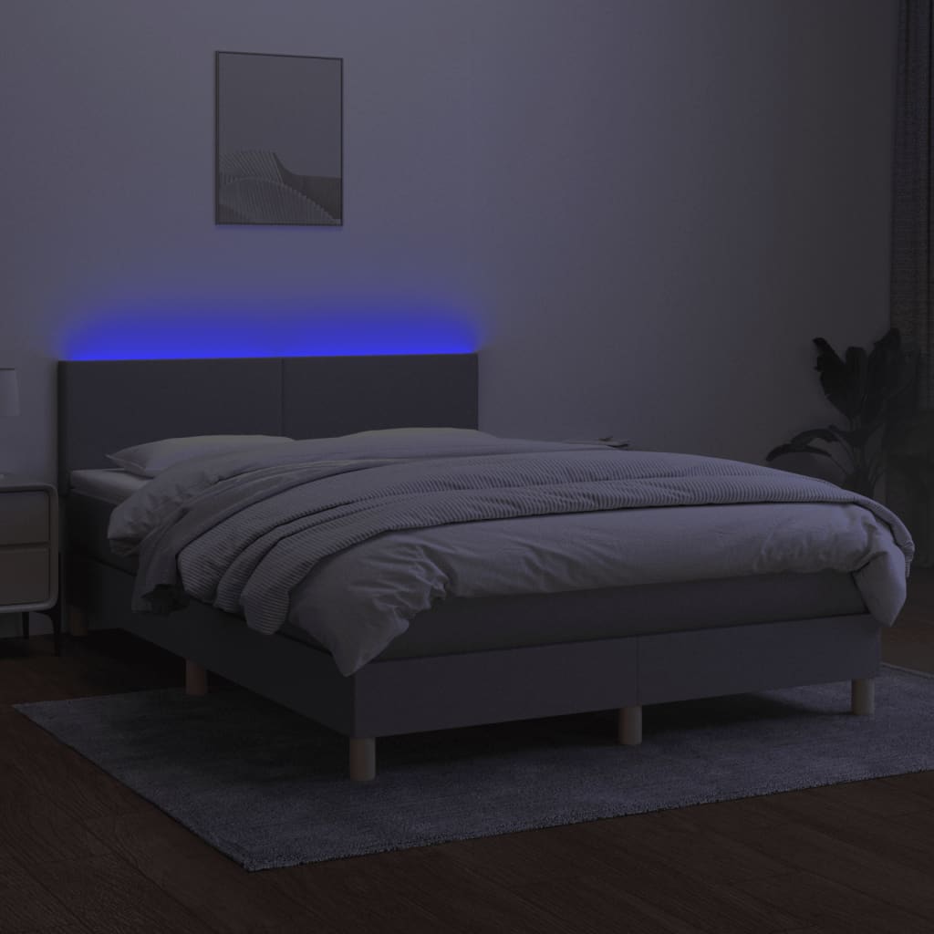 Boxspring met matras en LED stof lichtgrijs 140x200 cm is nu te koop bij PeponiXL, paradijselijk wonen!