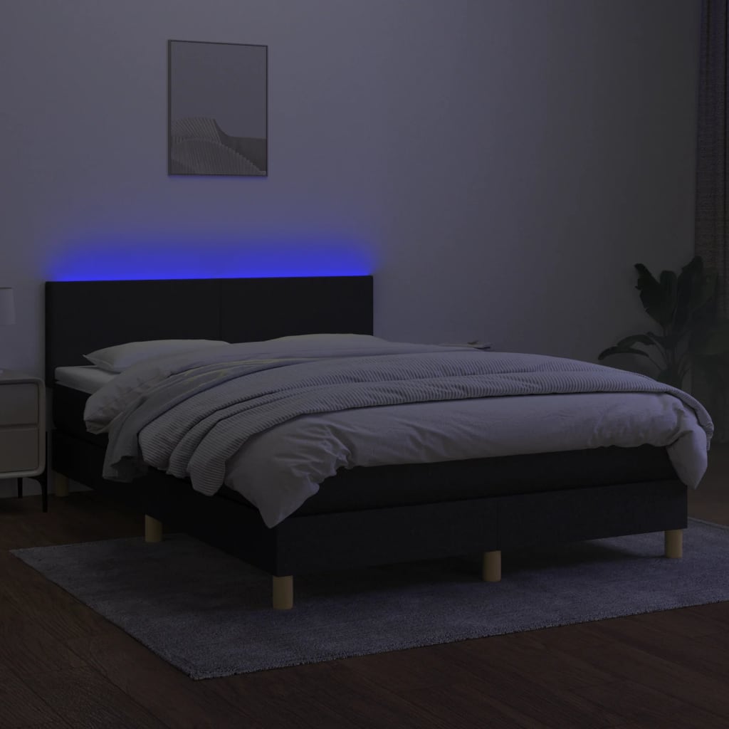 Boxspring met matras en LED stof zwart 140x200 cm is nu te koop bij PeponiXL, paradijselijk wonen!