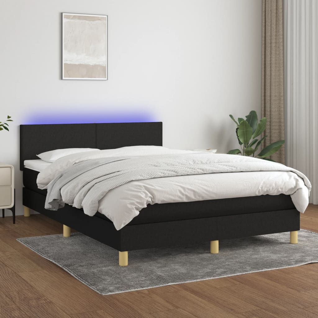 Boxspring met matras en LED stof zwart 140x200 cm is nu te koop bij PeponiXL, paradijselijk wonen!