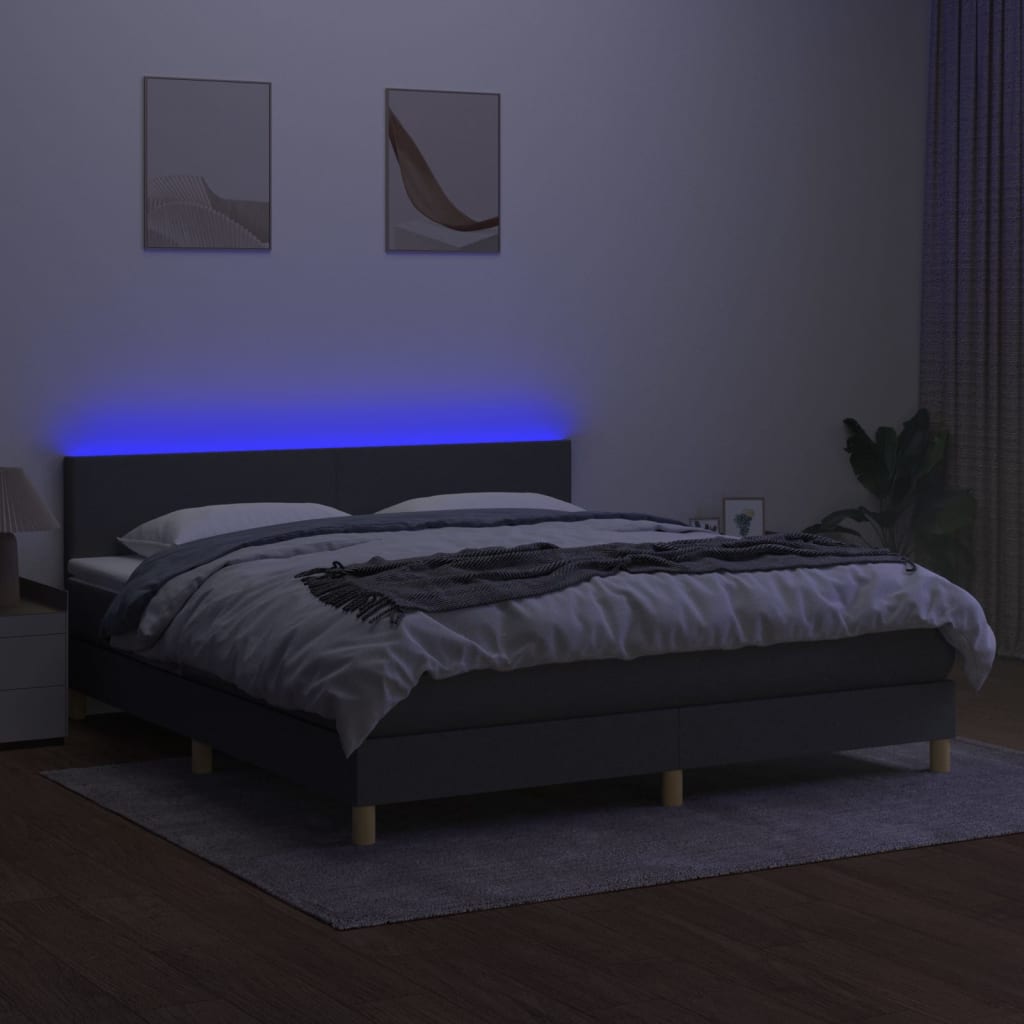 Boxspring met matras en LED stof donkergrijs 160x200 cm is nu te koop bij PeponiXL, paradijselijk wonen!