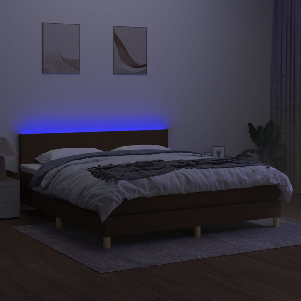 Boxspring met matras en LED stof donkerbruin 160x200 cm is nu te koop bij PeponiXL, paradijselijk wonen!