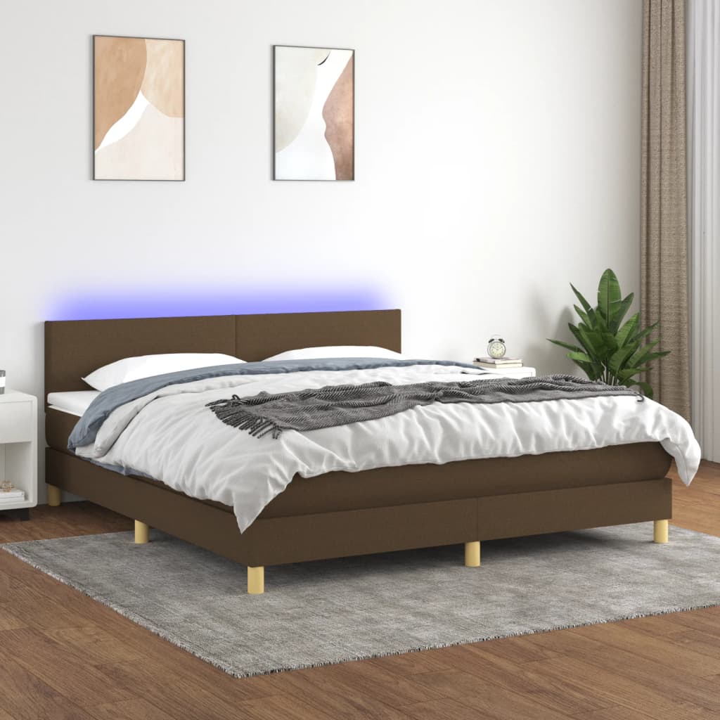 Boxspring met matras en LED stof donkerbruin 160x200 cm is nu te koop bij PeponiXL, paradijselijk wonen!