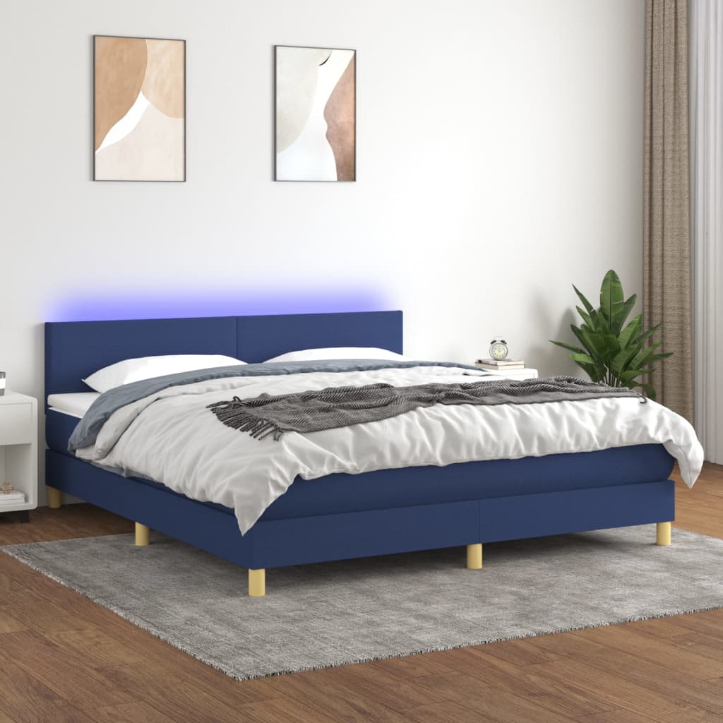 Boxspring met matras en LED stof blauw 160x200 cm is nu te koop bij PeponiXL, paradijselijk wonen!