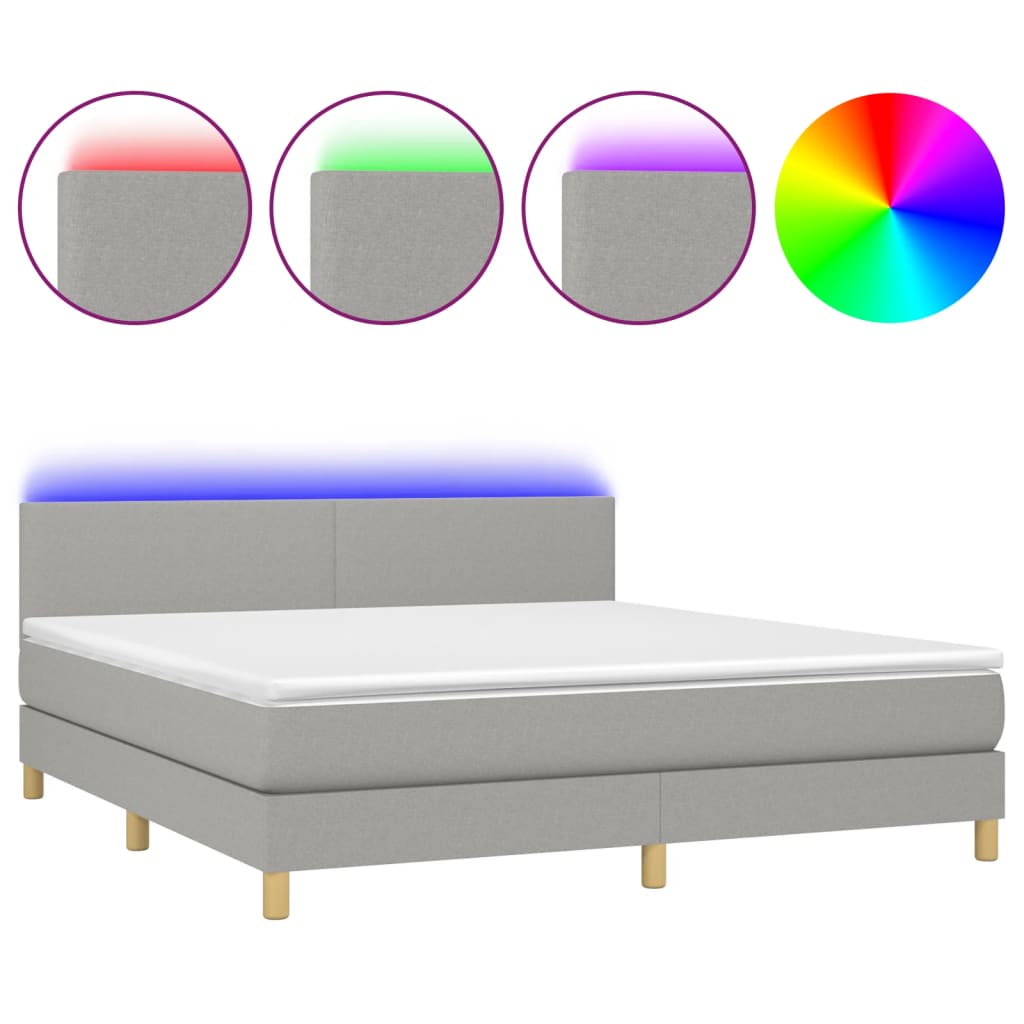Boxspring met matras en LED stof lichtgrijs 180x200 cm is nu te koop bij PeponiXL, paradijselijk wonen!