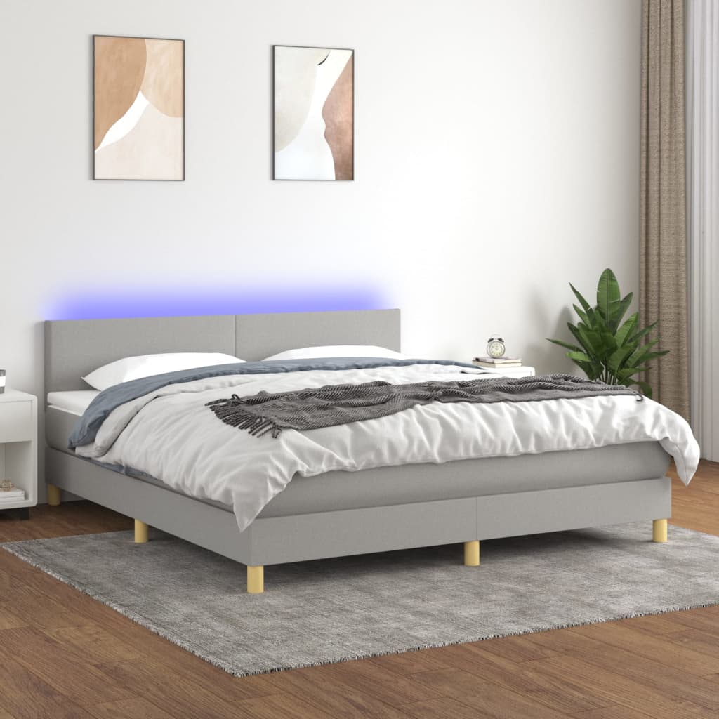 Boxspring met matras en LED stof lichtgrijs 180x200 cm is nu te koop bij PeponiXL, paradijselijk wonen!