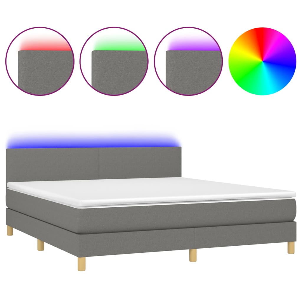 Boxspring met matras en LED stof donkergrijs 180x200 cm is nu te koop bij PeponiXL, paradijselijk wonen!