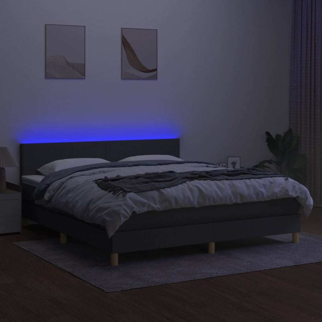 Boxspring met matras en LED stof donkergrijs 180x200 cm is nu te koop bij PeponiXL, paradijselijk wonen!