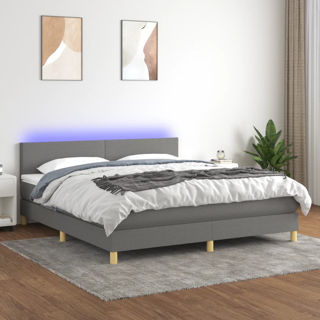 Boxspring met matras en LED stof donkergrijs 180x200 cm is nu te koop bij PeponiXL, paradijselijk wonen!