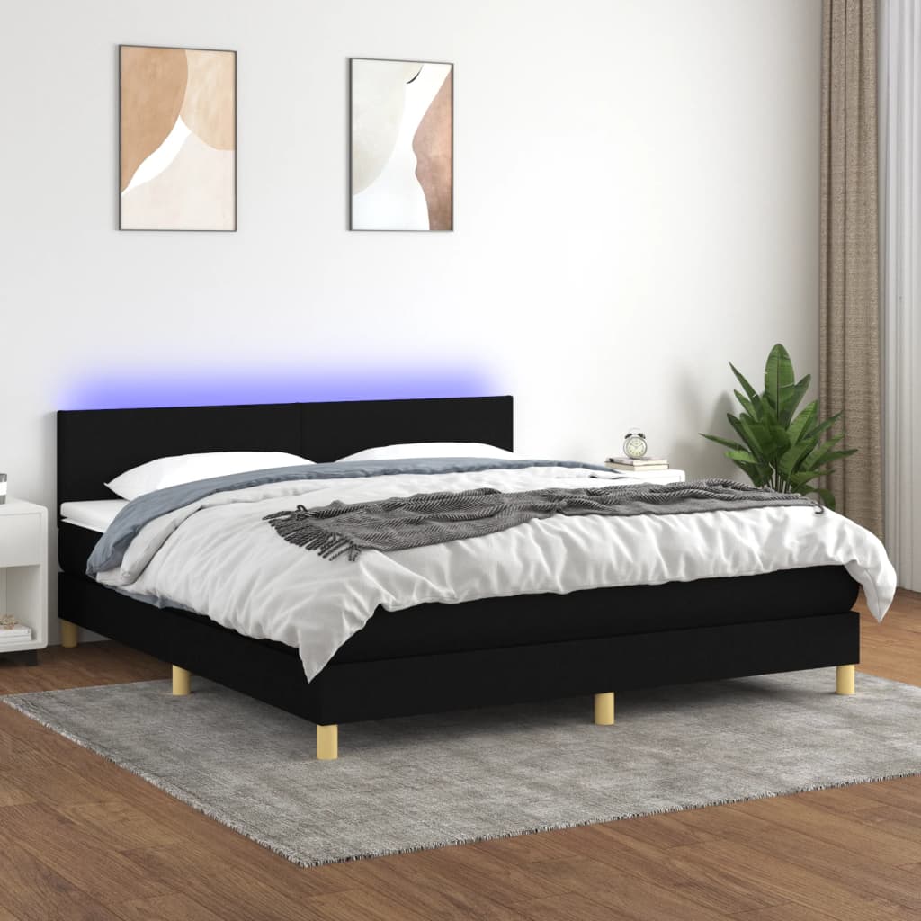 Boxspring met matras en LED stof zwart 180x200 cm is nu te koop bij PeponiXL, paradijselijk wonen!
