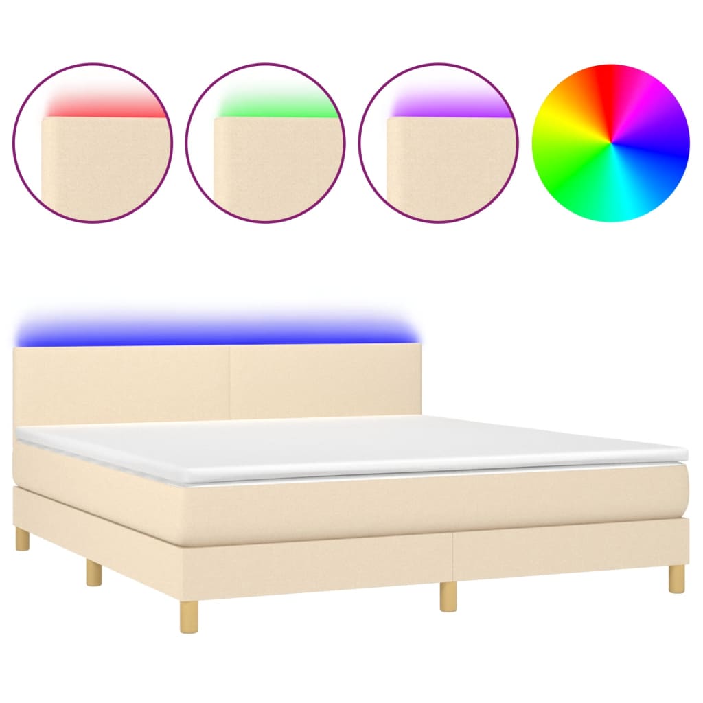 Boxspring met matras en LED stof crèmekleurig 180x200 cm is nu te koop bij PeponiXL, paradijselijk wonen!