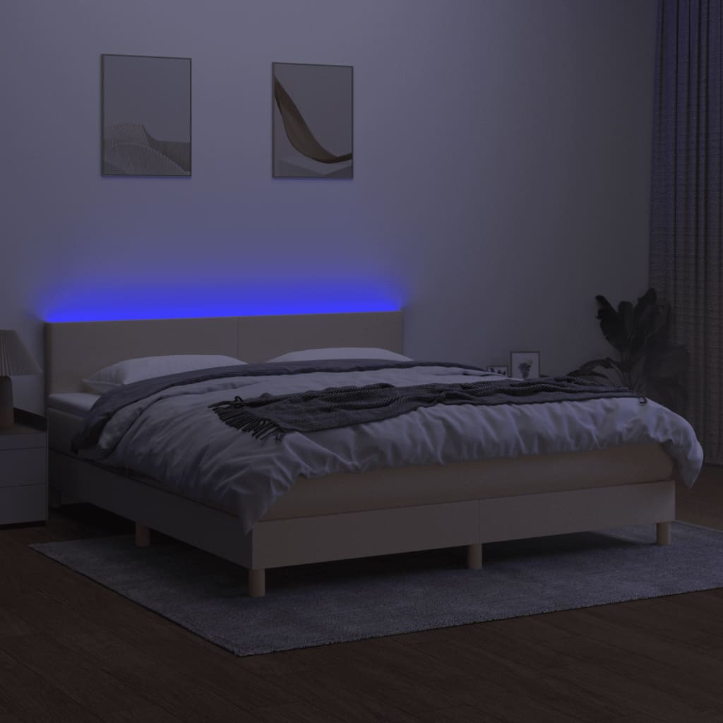 Boxspring met matras en LED stof crèmekleurig 180x200 cm is nu te koop bij PeponiXL, paradijselijk wonen!