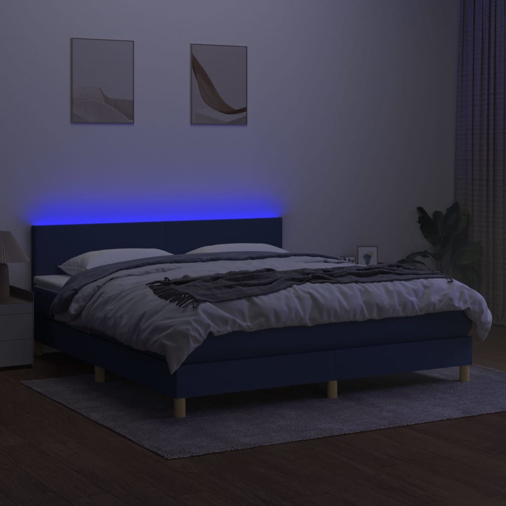 Boxspring met matras en LED stof blauw 180x200 cm is nu te koop bij PeponiXL, paradijselijk wonen!