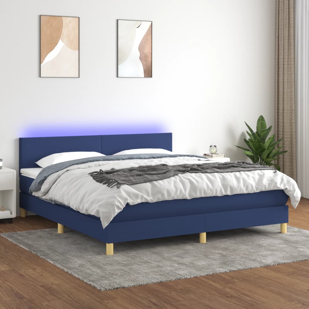 Boxspring met matras en LED stof blauw 180x200 cm is nu te koop bij PeponiXL, paradijselijk wonen!